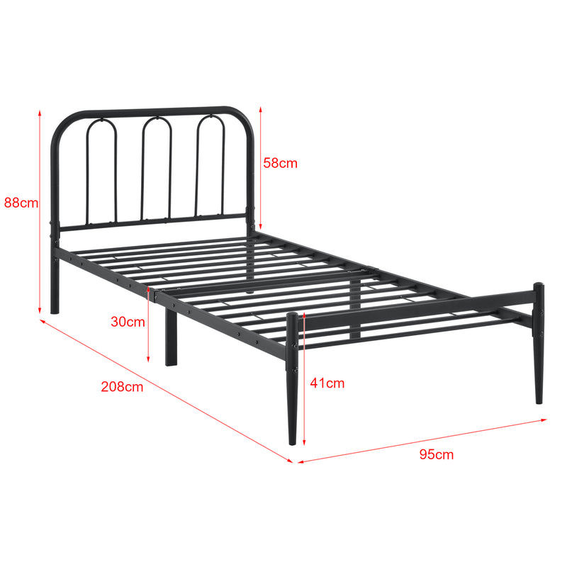 Maatschets Metalen bedframe Hanko zwart met bedbodem en matras - verschillende maten