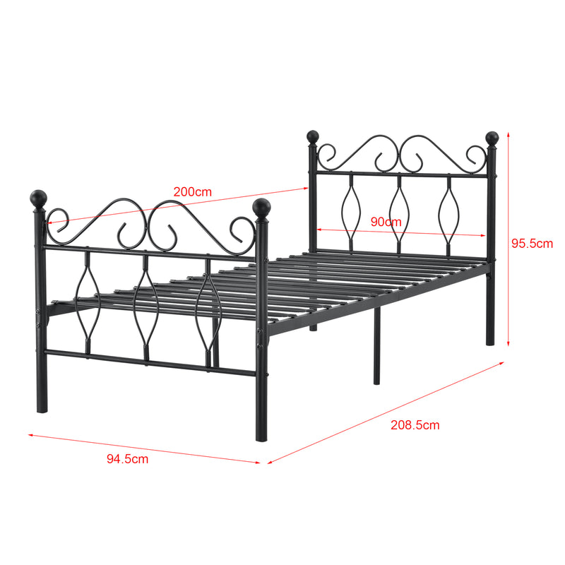 Maatschets Metalen bedframe Apolda met metalen bedbodem zwart - 3 varianten