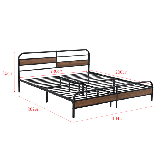 Metalen bed Aarau bedframe met bedbodem en matras zwart en walnootkleurig - 3 maten