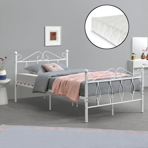 Metalen bedframe Apolda met matras en metalen bedbodem wit - 3 varianten