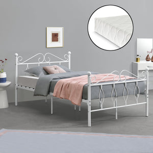 Metalen bedframe Apolda met matras en metalen bedbodem wit - 3 varianten