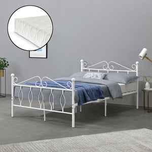 Metalen bedframe Apolda met matras en metalen bedbodem wit - 3 varianten