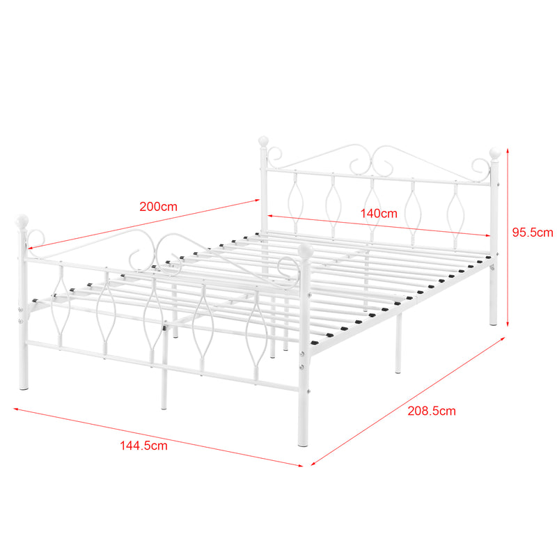 Maatschets Metalen bedframe Apolda met matras en metalen bedbodem wit - 3 varianten