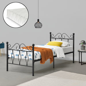 Metalen bedframe Apolda met matras en metalen bedbodem zwart - 3 varianten