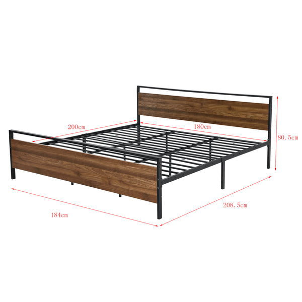 Metalen bed Finse bedframe met bedbodem zwart en walnootkleurig - 2 maten