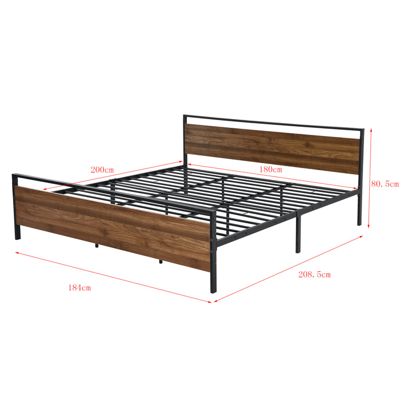 Maatschets Metalen bed Finse bedframe met bedbodem zwart en walnootkleurig - 2 maten
