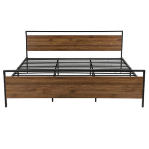 Metalen bed Finse bedframe met bedbodem zwart en walnootkleurig - 2 maten
