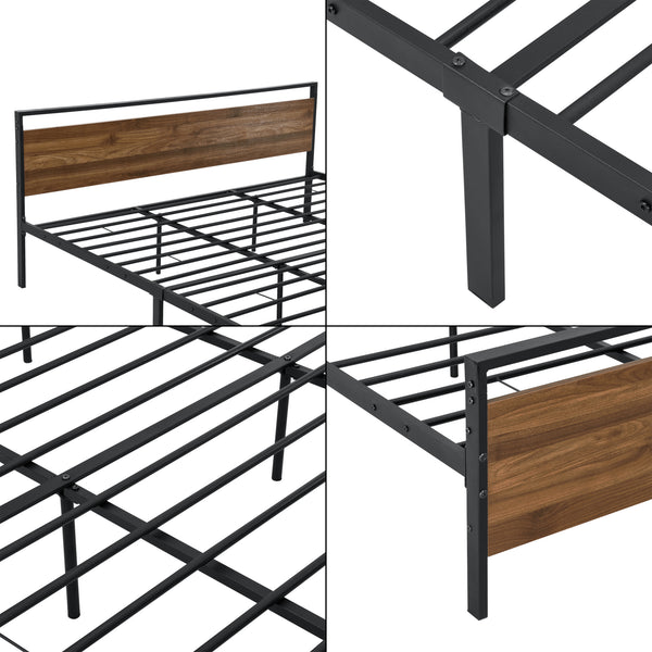 Metalen bed Finse bedframe met bedbodem zwart en walnootkleurig - 2 maten