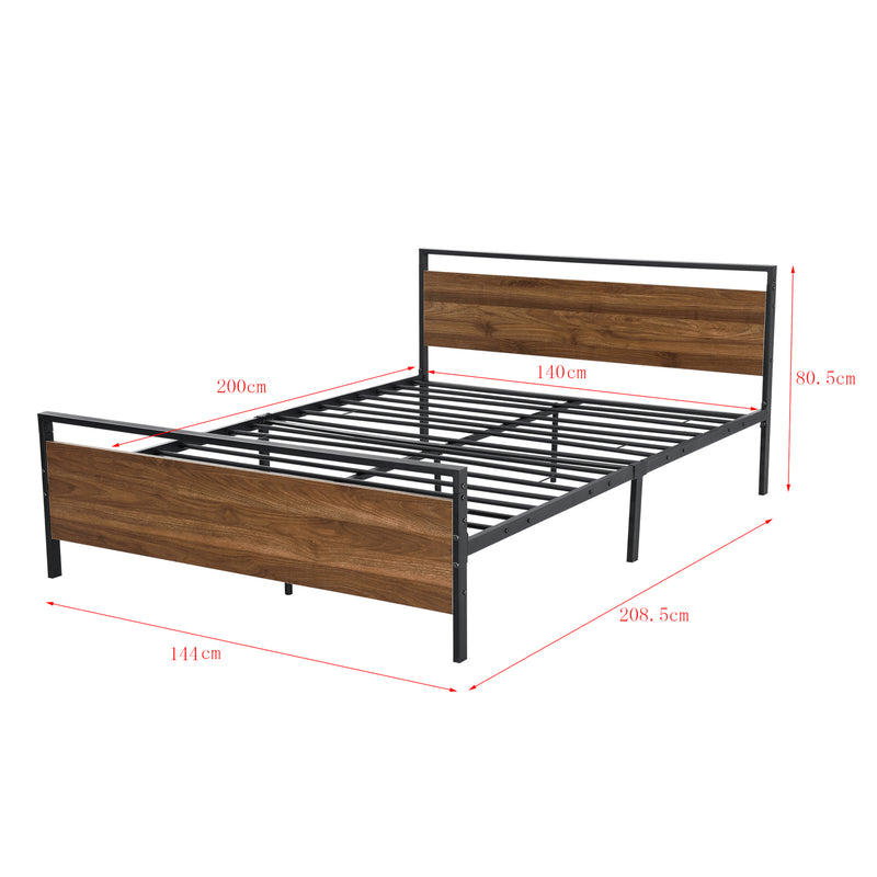 Maatschets Metalen bed Finse bedframe met bedbodem en matras zwart en walnootkleurig - 2 maten