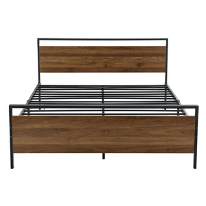Metalen bed Finse bedframe met bedbodem en matras zwart en walnootkleurig - 2 maten