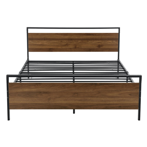 Metalen bed Finse bedframe met bedbodem en matras zwart en walnootkleurig - 2 maten