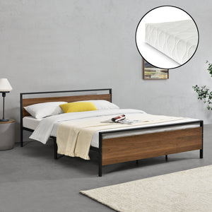 Metalen bed Finse bedframe met bedbodem en matras zwart en walnootkleurig - 2 maten