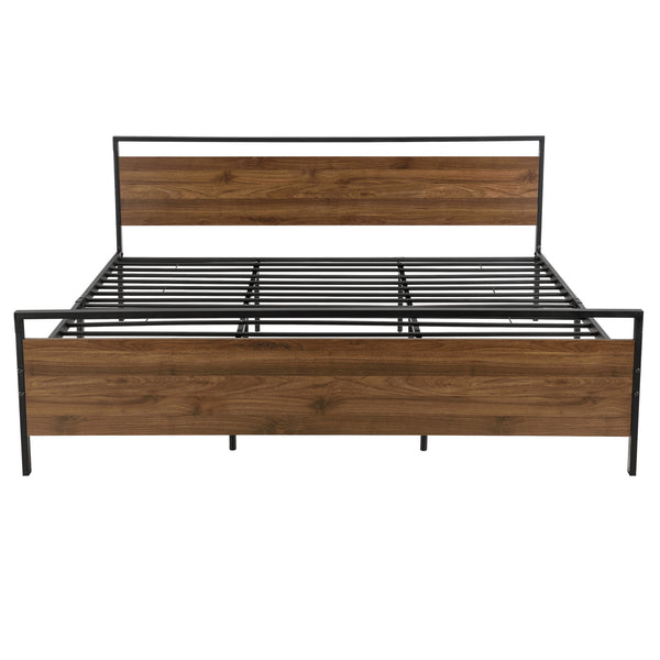 Metalen bed Finse bedframe met bedbodem en matras zwart en walnootkleurig - 2 maten