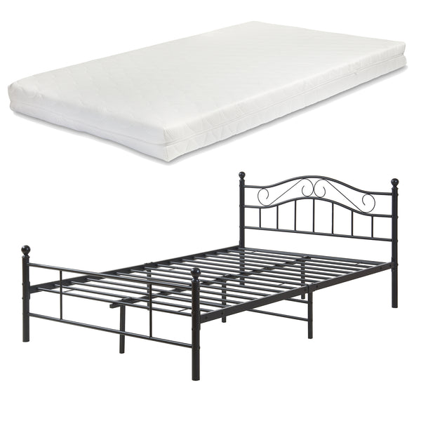 Metalen bedframe incl. bedbodem met of zonder matras 120x200 cm - zwart of wit