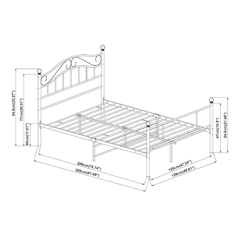 Maatschets Metalen bedframe incl. bedbodem met of zonder matras 120x200 cm - zwart of wit