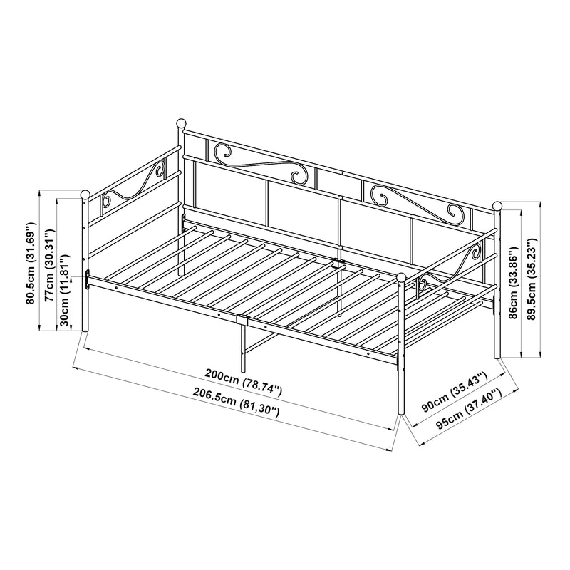 Maatschets Eenpersoons slaapbank of 3-zitsbank 200x90 cm metaal - 2 kleuren