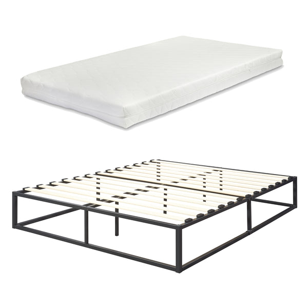 [en.casa] Stalen bed met bedbodem incl. matras zwart - verschillende maten