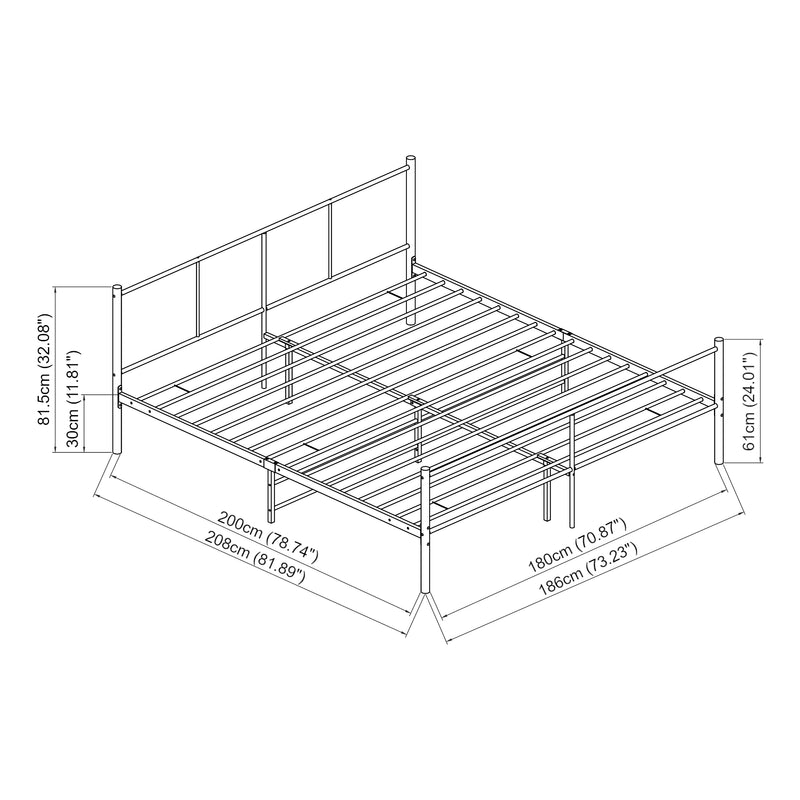 Maatschets Metalen bedframe Laos met bedbodem en matras zwart - verschillende kleuren