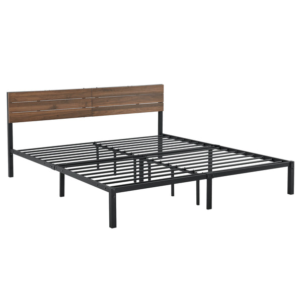 Metalen bed Lausanne bedframe met bedbodem zwart en walnoot - verschillende maten