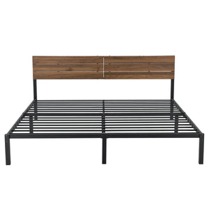 Metalen bed Lausanne bedframe met bedbodem zwart en walnoot - verschillende maten