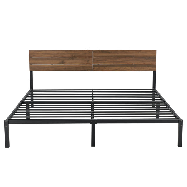 Metalen bed Lausanne bedframe met bedbodem zwart en walnoot - verschillende maten
