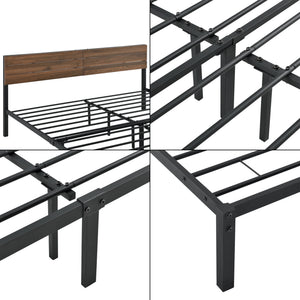Metalen bed Lausanne bedframe met bedbodem zwart en walnoot - verschillende maten