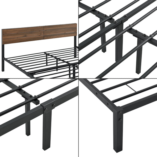 Metalen bed Lausanne bedframe met bedbodem zwart en walnoot - verschillende maten