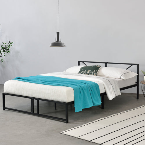 Metalen bed Meran bedframe met bedbodem zwart - 3 maten
