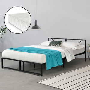 Metalen bed Meran bedframe met bedbodem en matras zwart - 3 maten