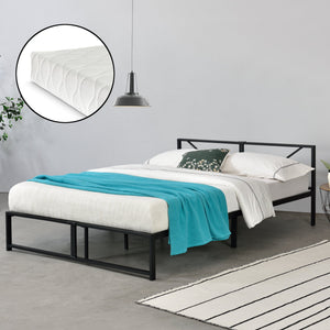 Metalen bed Meran bedframe met bedbodem en matras zwart - 3 maten