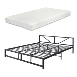 Metalen bed Meran bedframe met bedbodem en matras zwart - 3 maten