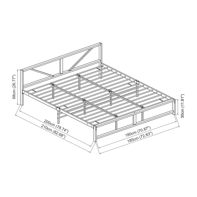Maatschets Metalen bed Meran bedframe met bedbodem en matras zwart - 3 maten