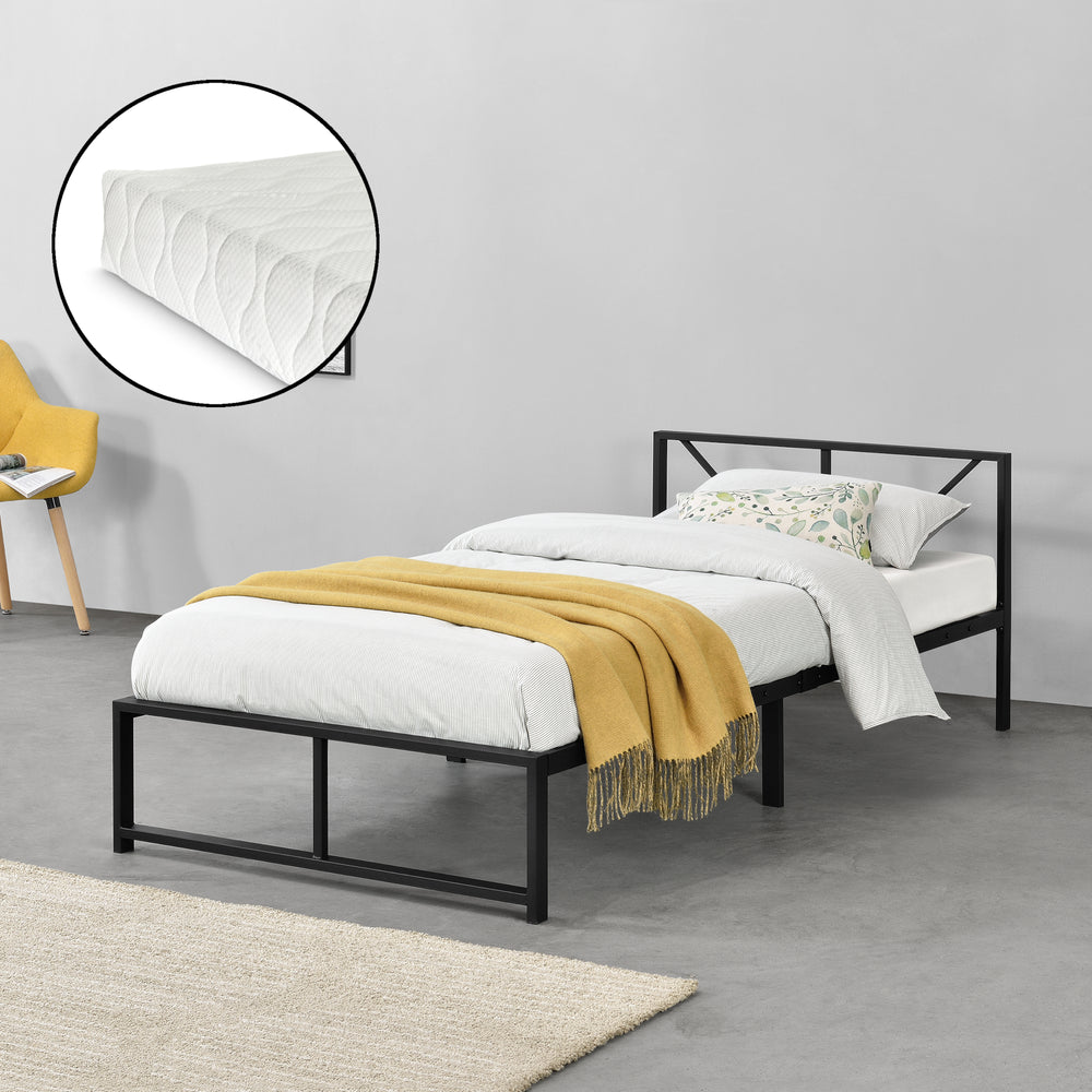 Metallbett Meran met matras staal zwart [en.casa] - premiumXL