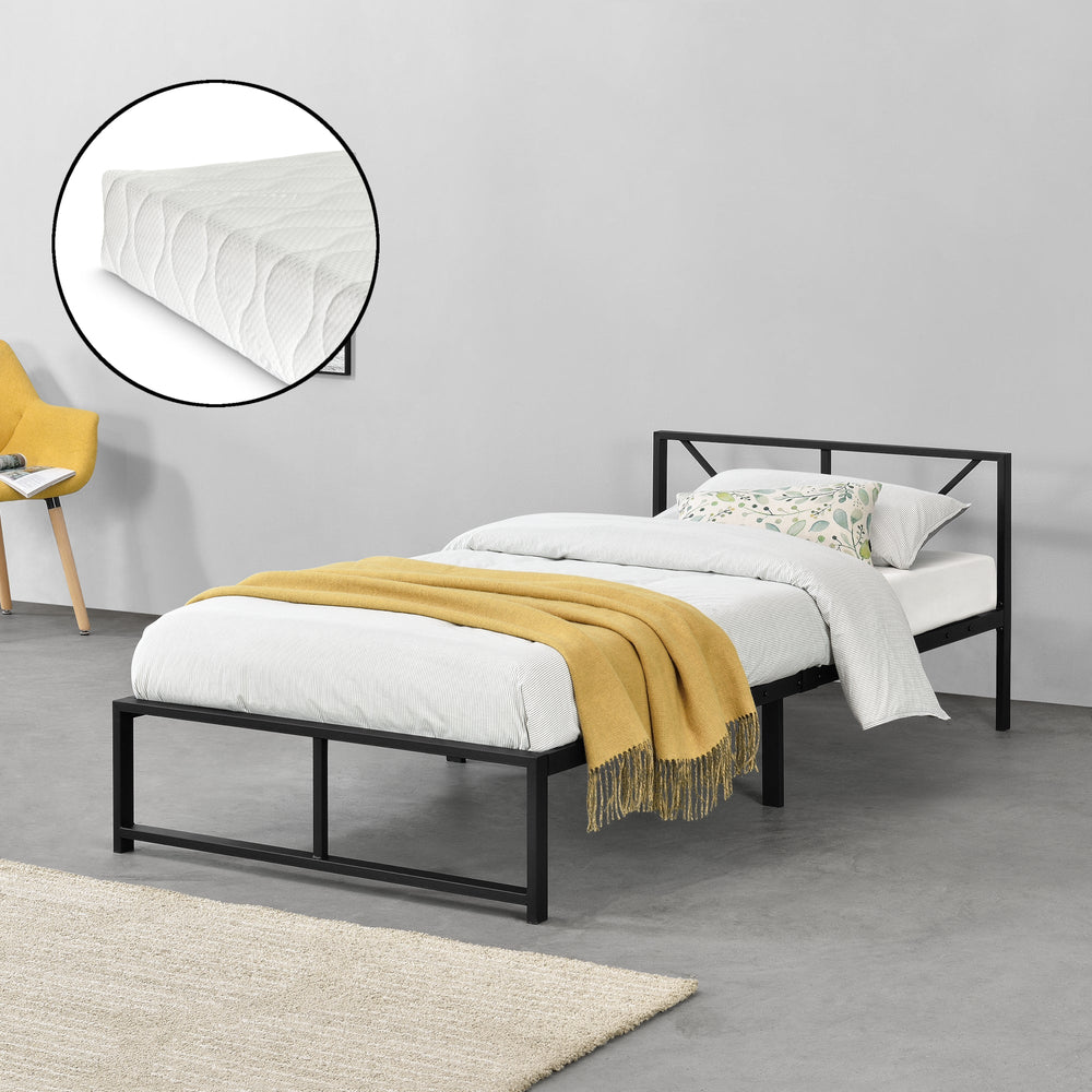 Metallbett Meran met matras staal zwart [en.casa] - premiumXL