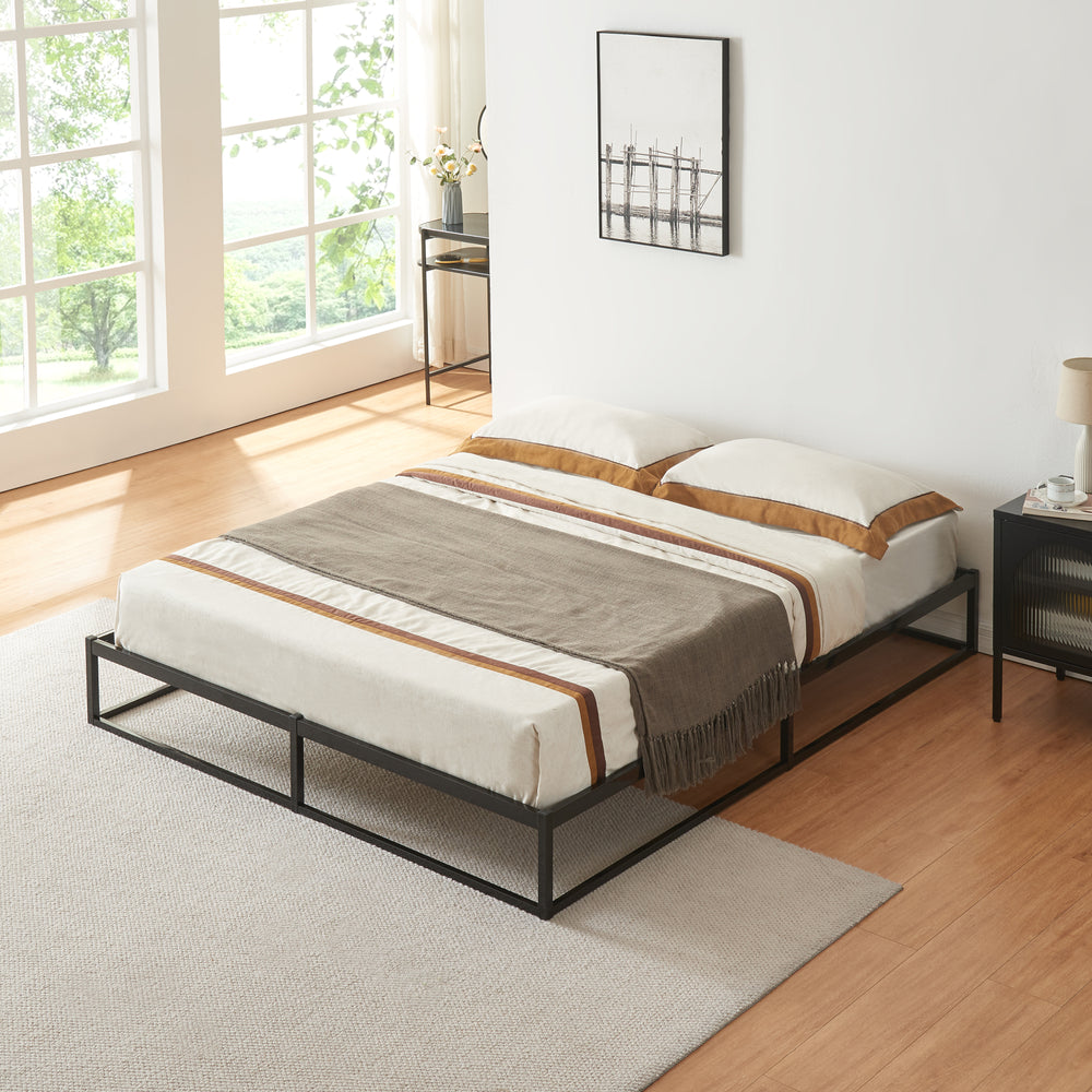 Metalen bedframe met bedbodem en matras zwart [en.casa] [neu.haus]