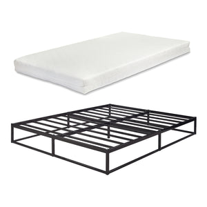 Metalen bedframe met bedbodem en matras zwart [en.casa] [neu.haus]
