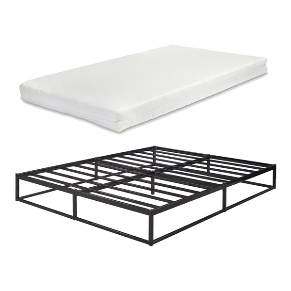 Metalen bedframe met bedbodem en matras zwart [en.casa] [neu.haus]