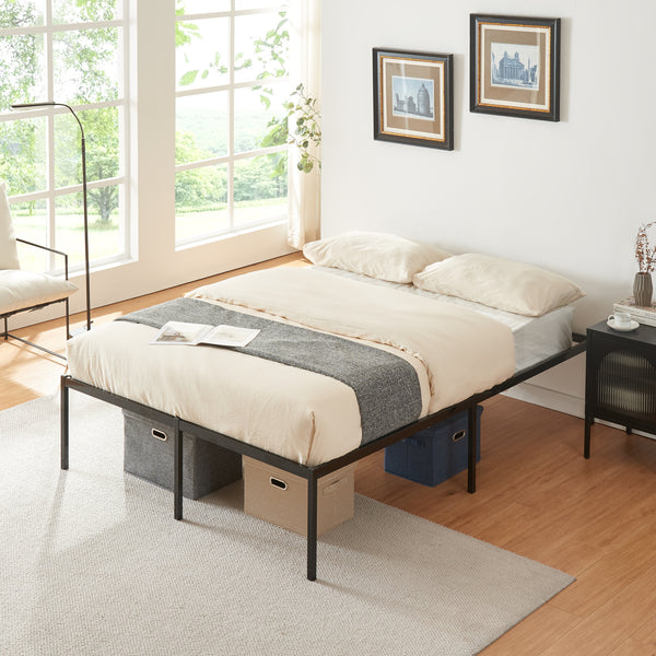 Metalen bedframe Vårdö met bedbodem en matras zwart [en.casa] [neu.haus]