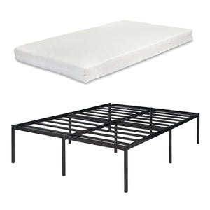 Metalen bedframe Vårdö met bedbodem en matras zwart [en.casa] [neu.haus]