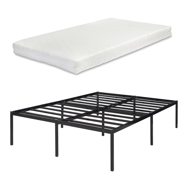 Metalen bedframe Vårdö met bedbodem en matras zwart [en.casa] [neu.haus]