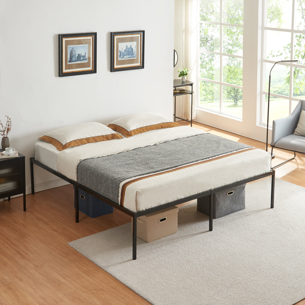 Metalen bedframe Vårdö met bedbodem en matras zwart [en.casa] [neu.haus]