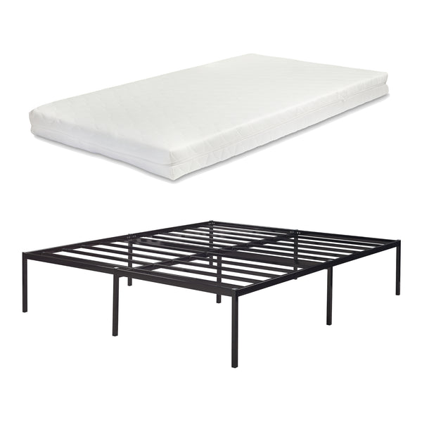 Metalen bedframe Vårdö met bedbodem en matras zwart [en.casa] [neu.haus]