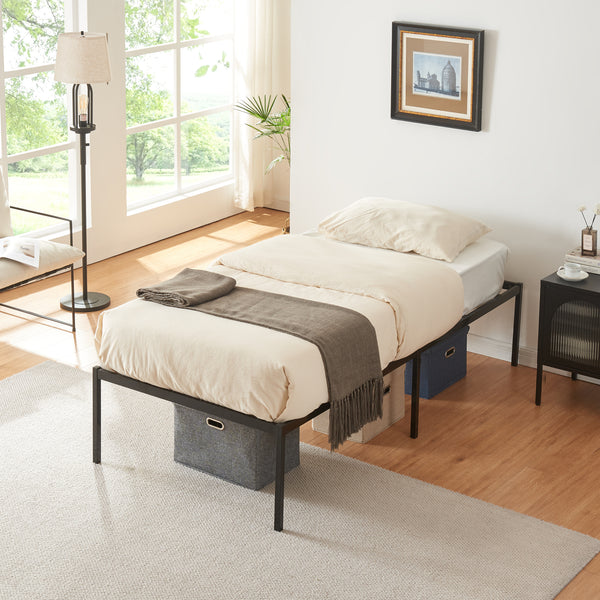 Metalen bedframe Vårdö met bedbodem en matras zwart [en.casa] [neu.haus]