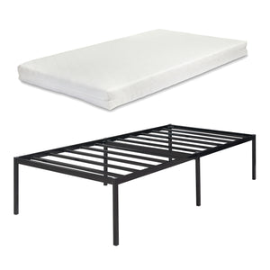 Metalen bedframe Vårdö met bedbodem en matras zwart [en.casa] [neu.haus]