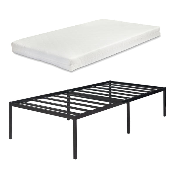 Metalen bedframe Vårdö met bedbodem en matras zwart [en.casa] [neu.haus]