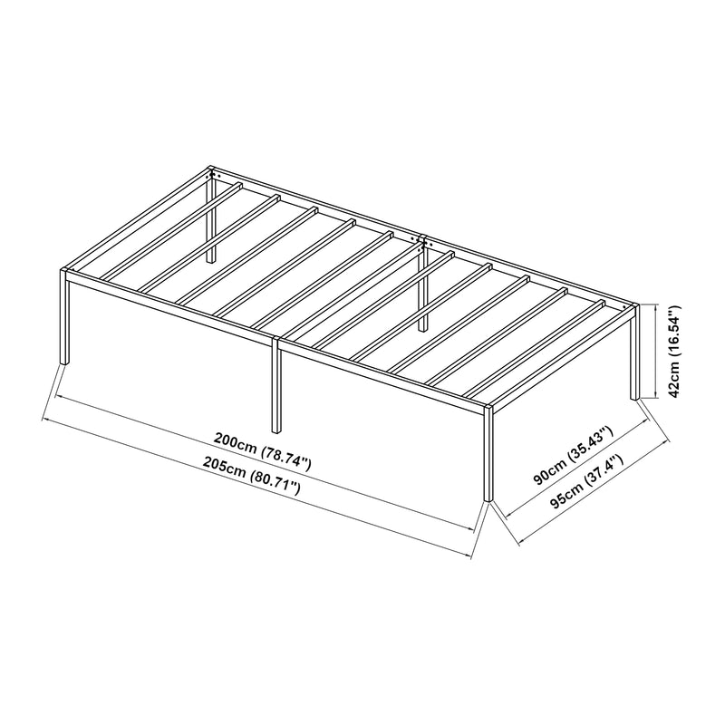 Maatschets Metalen bedframe Vårdö met bedbodem en matras zwart [en.casa] [neu.haus]