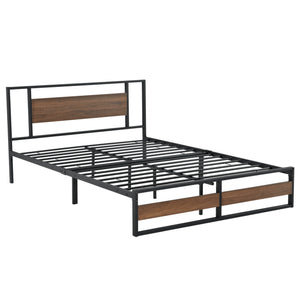 Metalen bed Villach bedframe met bedbodem zwart en walnoot - verschillende maten