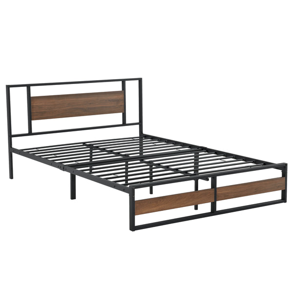 Metalen bed Villach bedframe met bedbodem zwart en walnoot - verschillende maten