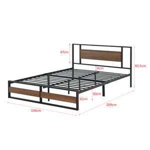 Metalen bed Villach bedframe met bedbodem zwart en walnoot - verschillende maten