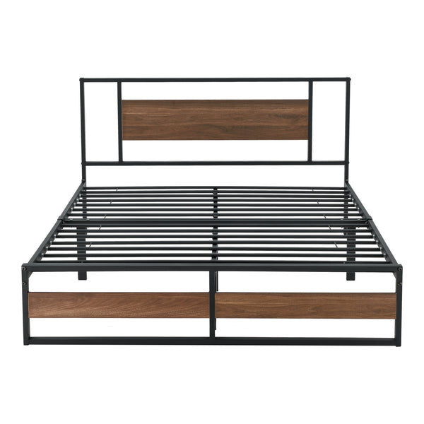 Metalen bed Villach bedframe met bedbodem zwart en walnoot - verschillende maten